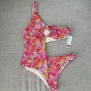 FRANKIES BIKINIS Women's Seraphina Floral One Piece Swimsuit One Shoulder NWT